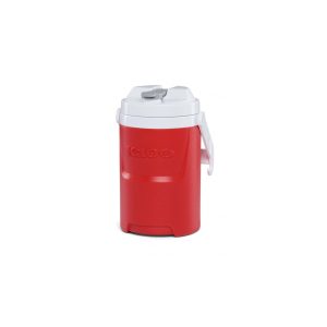 Glacière IGLOO PICHET 1/2 GALLION PRO rouge avec couvercle et poignée blancs pour conserver les boissons au frais, sur fond blanc uni.