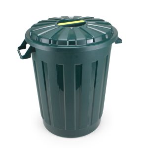 Poubelle 30L vert/bleu REF 1297 avec couvercle et poignées, présentée debout sur fond blanc.