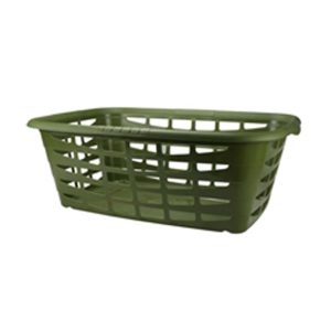 Panier à linge en plastique vert, Primavera REF 1422, avec des trous latéraux rectangulaires et un fond solide sur fond blanc.