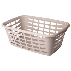 Panier à linge en plastique beige - Roma REF 1983 panier à linge avec des côtés grillagés ouverts et des coins arrondis, vide sur fond blanc.