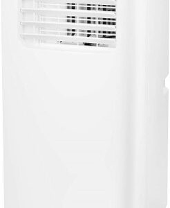 Climatiseur portable EMERIO 7000 BTU classe A, blanc, panneau avant ventilé, commandes supérieures et roulettes pour mobilité.